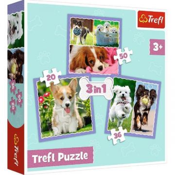 Puzzle 3 in 1 trefl catelusi adorabili