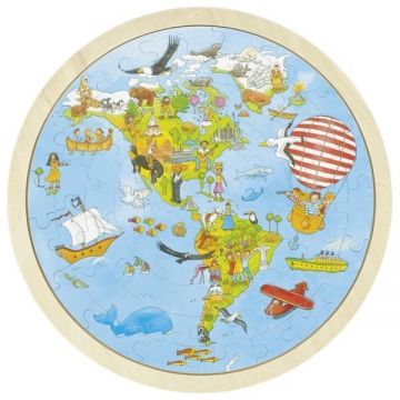 Puzzle circular din lemn Calatorie prin lume,7Toys