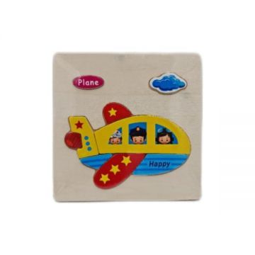 Puzzle din lemn 15x15 cm - Avion, 7Toys