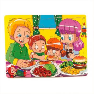 Puzzle din lemn, familia la masa, 7Toys