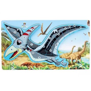 Puzzle incastru din lemn cu numere si alfabet - Dinozaur Pteranodon, 7Toys