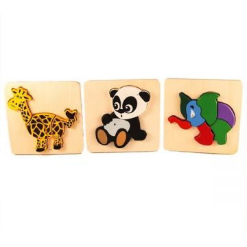 Set 3 Puzzle din lemn, animalute, 7Toys