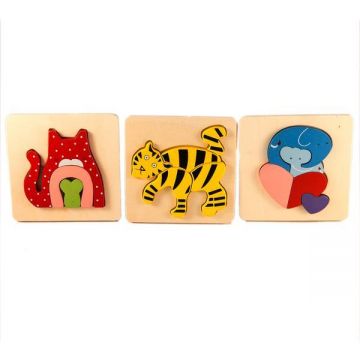 Set 3 Puzzle din lemn, animalute, 7Toys