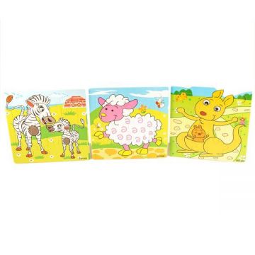 Set 3 Puzzle din lemn, Animalute jucause, 7Toys