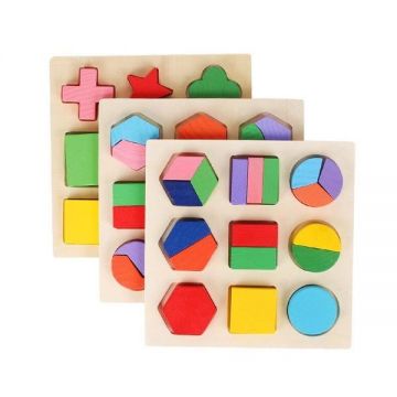 Set 3 Puzzle din lemn Forme geometrice, 7Toys