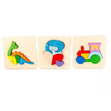 Set 3 Puzzle educativ din lemn, 7Toys