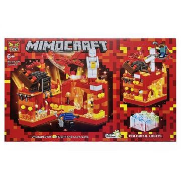 Set de constructie City of Light Minecraft cu lampa LED 330 piese tip lego Rosu