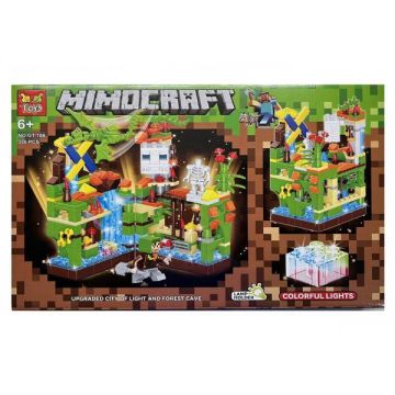 Set de constructie City of Light Minecraft cu lampa LED 330 piese tip lego Verde