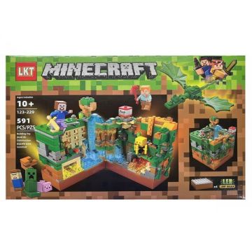 Set de constructie LKT Minecraft cu lampa LED 591 piese tip lego