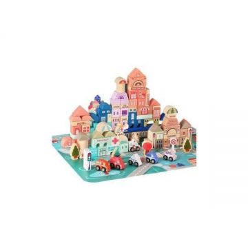 Set oras tip puzzle, din lemn pentru copii, blocuri cu numere si litere, 135 buc, LeanToys, 9830