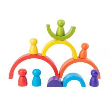 Curcubeu din lemn cu pioni, 12 pcs, 7Toys