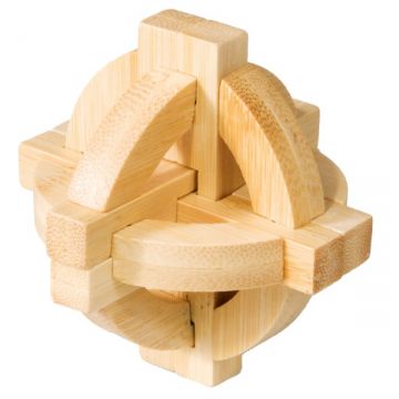 Joc logic IQ din lemn bambus Double disk puzzle 3D Fridolin