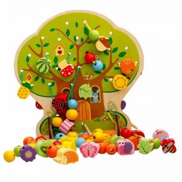 Joc Montessori 2 in 1 Pomul cu fructe, snuruit si insirat,7Toys