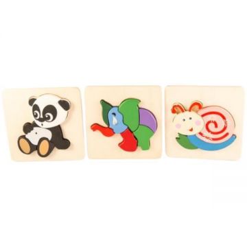 Set 3 Puzzle din lemn, animalute, 7Toys