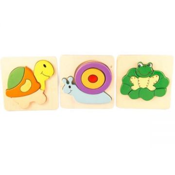 Set 3 Puzzle din lemn, animalute, 7Toys