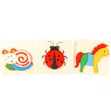 Set 3 Puzzle din lemn, animalute, 7Toys