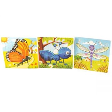 Set 3 Puzzle din lemn, animalute jucause, 7Toys