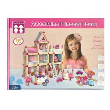 Set de constructie din lemn 298 piese - Little Princess, 7Toys