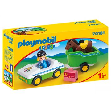 Masina cu remorca si calut Playmobil 1.2.3