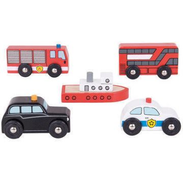 BigJigs Toys Set 5 Vehicule Din Lemn