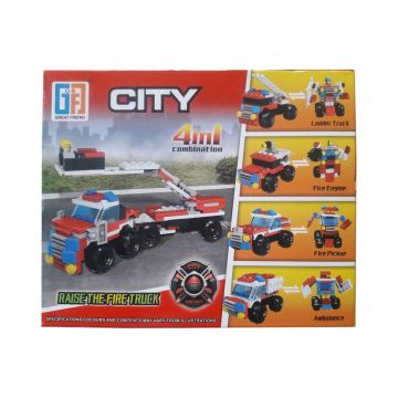 Joc de asamblare Karemi, City Fire Rescue, 4 in 1, masini pompieri care se transforma in roboti