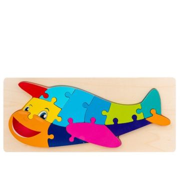 Puzzle educativ din lemn pentru copii Karemi, model avion, 30 x 12.8 x 0.6 cm