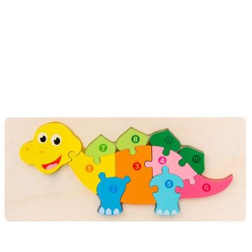 Puzzle educativ din lemn pentru copii Karemi, model dinozaur, 30 x 12.8 x 0.6 cm