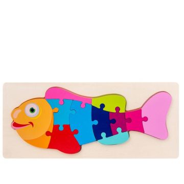 Puzzle educativ din lemn pentru copii Karemi, model peste, 30 x 12.8 x 0.6 cm