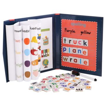 Puzzle Karemi, joc de ortografie cu litere magnetice si tabla de scris, tip carte, invatare limba engleza, 54 piese, K01B-10139