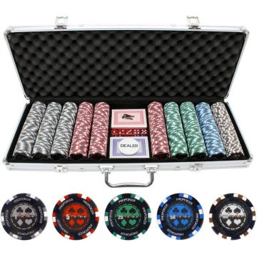 Set poker cu 500 chips-uri clay 14g model PRO POKER si servieta din aluminiu