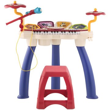 2 in 1 Orga Pian pentru Copii cu Set de Tobe, Instrument Muzical Electronic cu Sunete Multiple, Lumini 74x32,2x71cm AIYAPLAY | Aosom RO