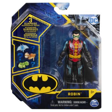 Figurina robin cu costum tech si articulata 10cm cu 3 accesorii surpriza
