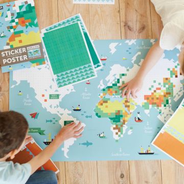 Joc educativ si creativ cu stickere Harta Lumii Poppik