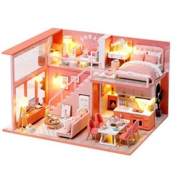 Joc interactiv, macheta casa de asamblat, dollhouse miniatura, Happy Loft, Diy
