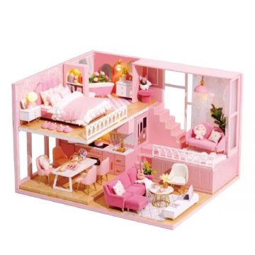 Joc interactiv, macheta casa de asamblat, dollhouse miniatura, Sunny loft, Diy