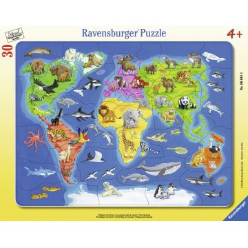 Puzzle harta lumii cu animale 30 piese Ravensburger