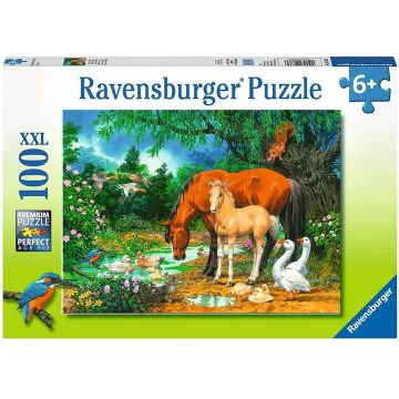 Puzzle, Ravensburger, Animale la iaz, 100 piese, Multicolor