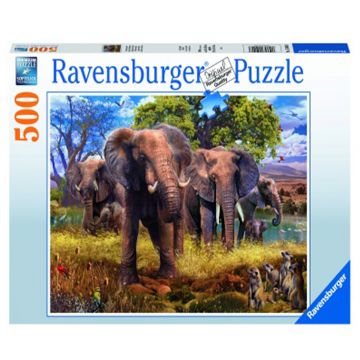Puzzle, Ravensburger, Familie elefanti, 500 piese, Multicolor