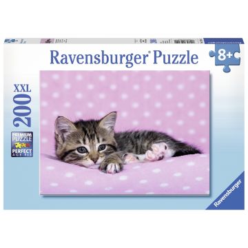 Puzzle, Ravensburger, Pisicuta pe patura, 200 piese, Multicolor