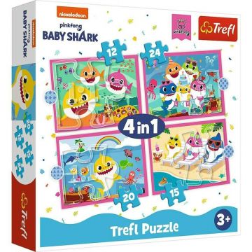 Trefl - Puzzle personaje Familia Shark , Puzzle Copii , 4 in 1, piese 71