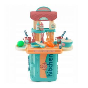 Bucatarie din plastic pentru copii, tip valiza, cu 20 de accesorii, 42 x 20,5 x 54,5 cm, Ricokids, 3 in 1