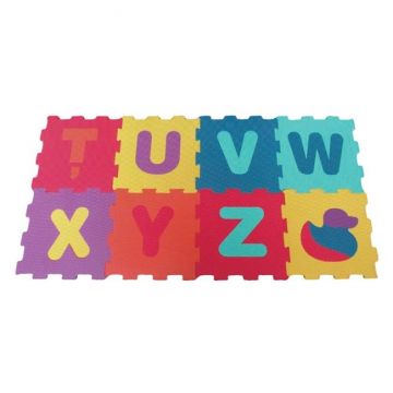 Covor de joaca tip puzzle cu 7 litere si o ratusca,spuma,multicolor,8 piese