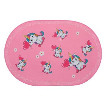 Covor oval pentru copii model cu unicorni,roz,60x90 cm