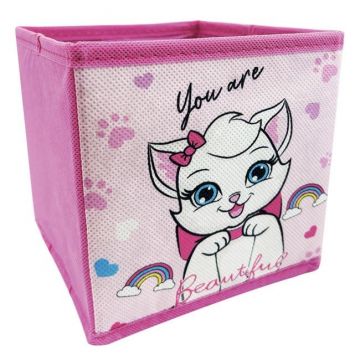 Cutie depozitare,imprimeu pisicuta,textil,15x15x15 cm