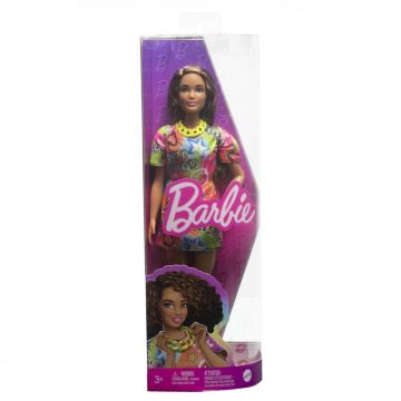 Papusa Barbie Fashionista Satena Cu Rochie Cu Imprimeu Good Vibes