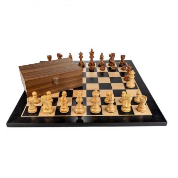 Piese de sah din lemn American Classic cu Tabla sah lemn pliabila - inlaid negru artar, 54x54 cm, patrat 58mm FN