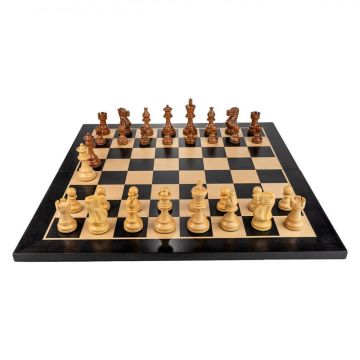 Piese de sah din lemn American Classic cu Tabla sah lemn pliabila - inlaid negru artar, 54x54 cm, patrat 58mm FN