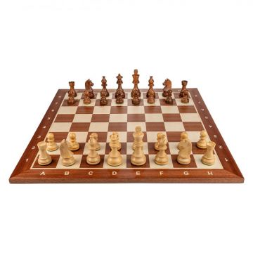 Piese de sah din lemn Staunton 6 - cu Nebun Francez cu Tabla de sah - lemn mahon 55 x 55 mm