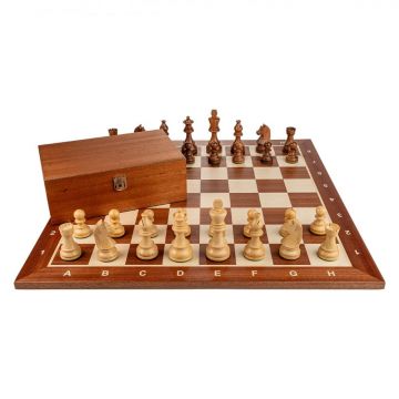 Piese de sah din lemn Staunton 6 - cu Nebun Francez cu Tabla de sah - lemn mahon 55 x 55 mm
