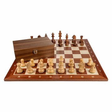 Piese de sah din lemn Staunton 6 - cu Nebun Francez cu Tabla de sah - lemn mahon 55 x 55 mm
